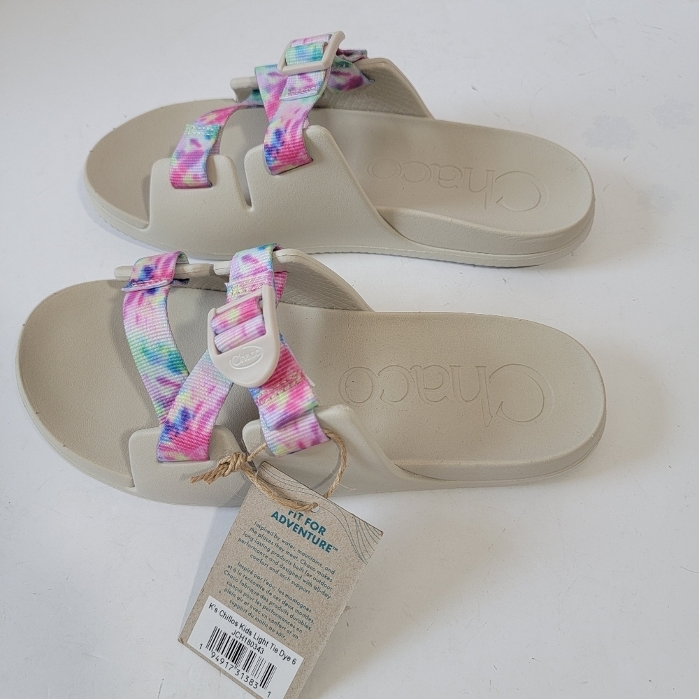 CHACO Kids Chillos Kids Light Tie Dye Slip-On Sandals Sz 6 Pink Blue Comfort
